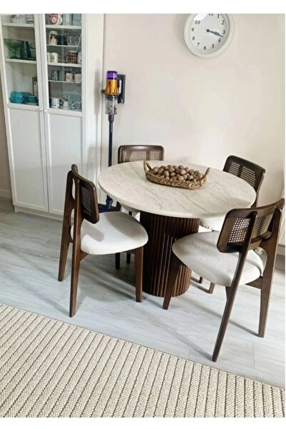 Has Grup Masa Sandalye Yuvarlak Ahşap Masa Takımı Bohem 4 Kişilik Mutfak Masa...