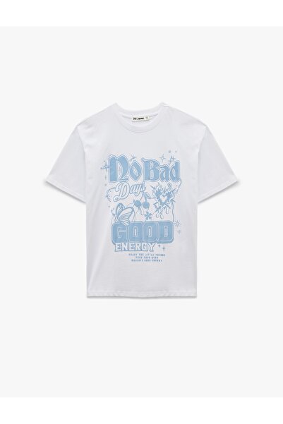 Koton Μπλουζάκι με κοντό μανίκι με λαιμόκοψη από βαμβακερό εμπριμέ oversize