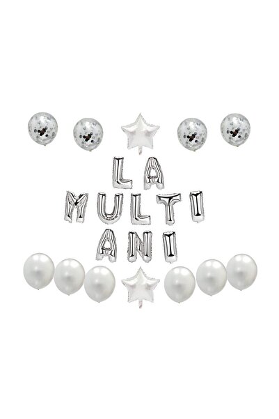 MP Mirific Party Set of 22 latex and metallic balloons, Happy Birthday, silver