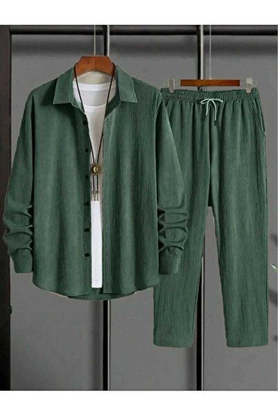 BRLKN Boyfriend Fit Seersucker Alaçatı Unisex Bürümcük Shirt Tracksuit Set