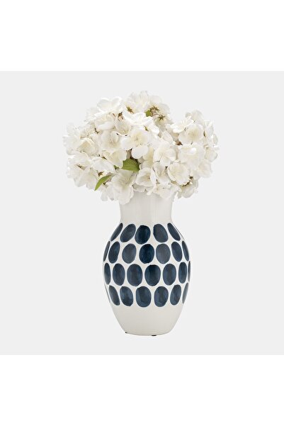 Sagebrook Home مزهرية زهور منقطة باللون الكحلي، ارتفاع 10 بوصات، لون أبيض