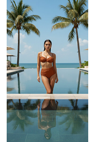 Adel swimwear Yüksek Bel Drapeli Bikini Takımı