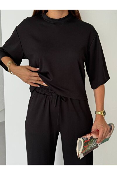 GAMZE ALPTEKİN Premium Fabric Two-Piece Set Casual Blouse Wide-Leg Pants Set