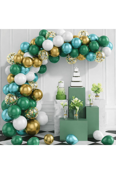 MP Mirific Party Set 89 baloane, tip arcada, alb si verde inchis