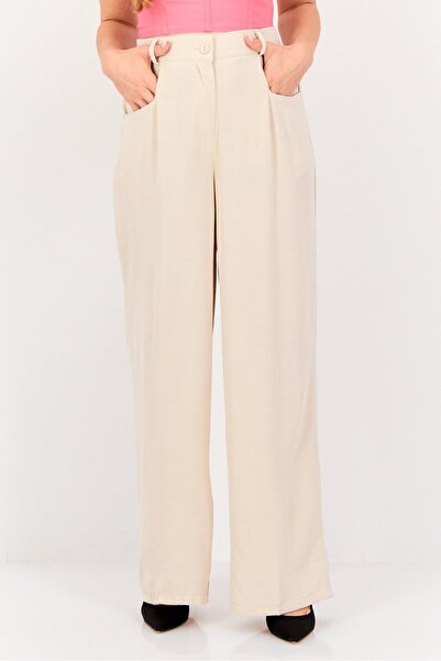 Ulyashova Women Regular Fit Plain Palazo Pants, Beige