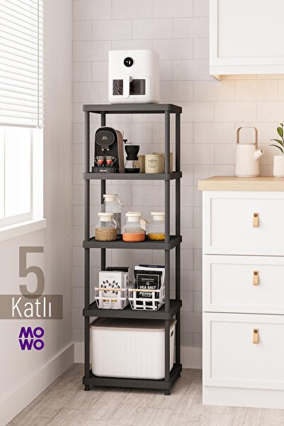 Mowo Home 5 Katlı Siyah 40x33 Plastik Mutfak Raf Sistemi, Banyo Rafı, Kiler, ...