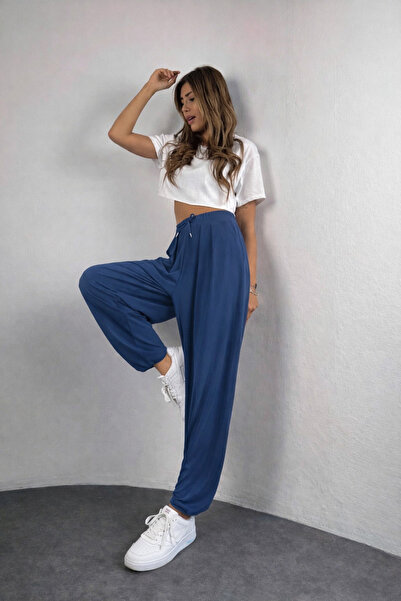 Meelisa Şalvar Tipi Pantolon Modal Kumaş Yüksek Bel Rahat Kalıp Salaş Pantolon