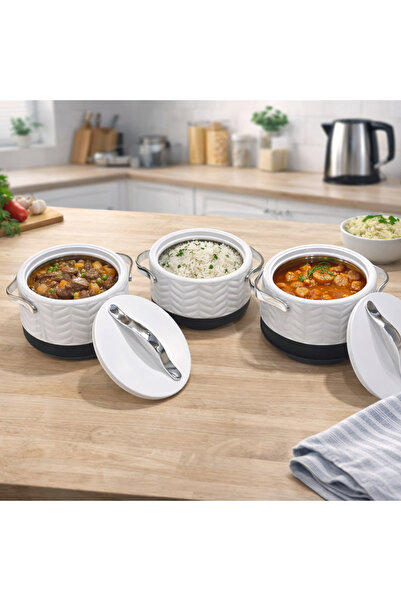 Biki 3-piece thermal food container set, 2000/2500/3000 ml, white color