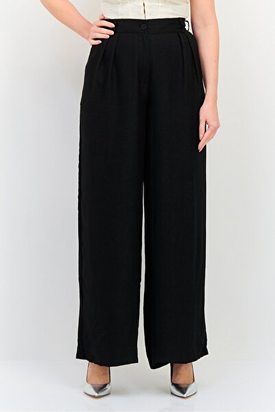 Ulyashova Women Regular Fit Plain Wide Leg Pants, Black