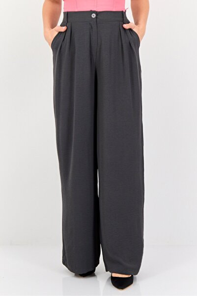Ulyashova Women Regular Fit Solid Wide Leg Pants, Dark Grey