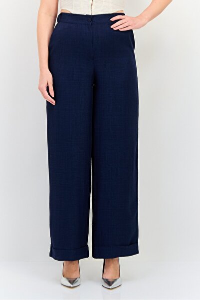 Ulyashova Women Regular Fit Heather Wide Leg Pants, Navy