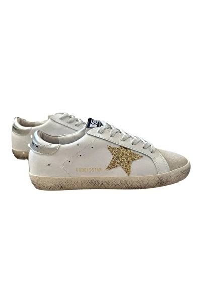 Motif Trend Exclusive Women's White Leather Sneaker – Gold Shimmer Star Detai...