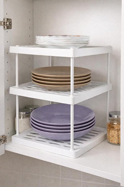 KARTEYA 3-Layer White Plastic Cabinet Organizer Shelf (Single)