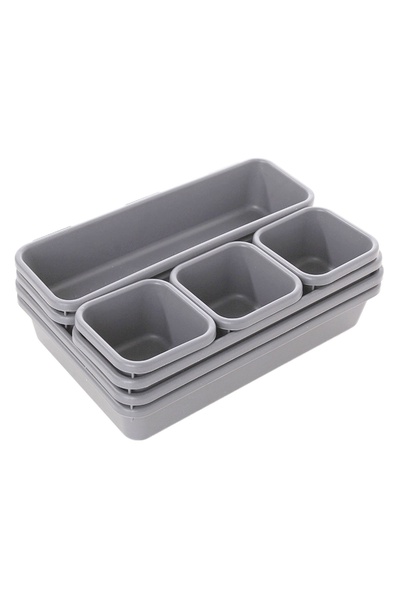 zola Drawer organizer set, plastic, 8 different size boxes, grey
