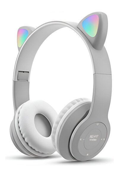 kawigo Kedi Gri Bluetooth Kulaklık Kablosuz Kulaklık Çocuk Led Işıklı Kulaklık