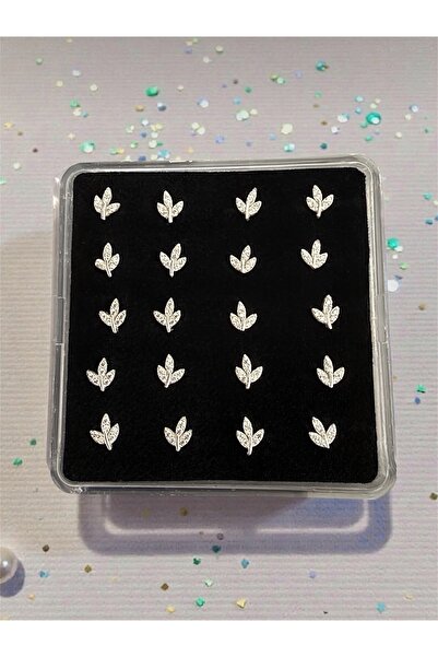 Madam Bikan Gümüş Kaplama Zirkon Taşlı Yaprak Model Burun Hızma piercing (1 a...