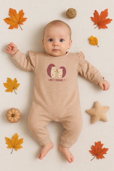 Generic Brand Hedgehog Embroidered 100% Cotton Baby Girl Jumpsuit