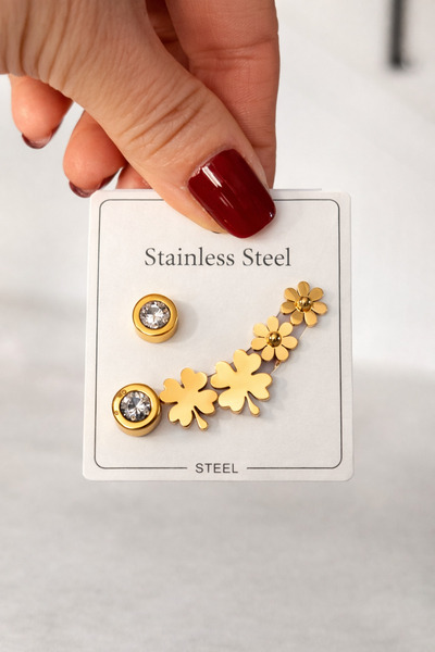 HERCY Minimal Steel Earring Set |   Gold Mini Earring Set |   Women's Multipl...