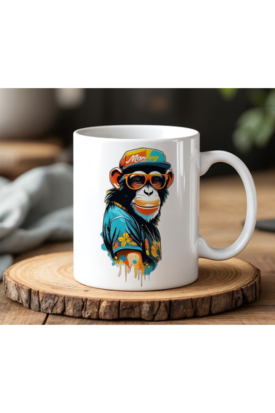 BB TRADE White Ceramic Printed Mug with Colorful Monkey Image Design 330ml