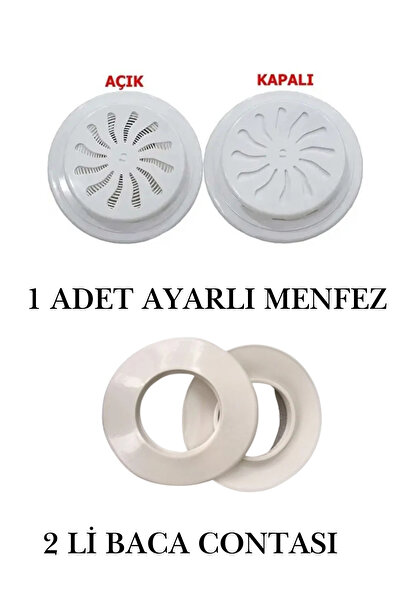 ZFS Ayarlı Doğalgaz Cam Menfezi Beyaz 1 Adet, Doğalgaz Kombi Baca Contası 2 L...