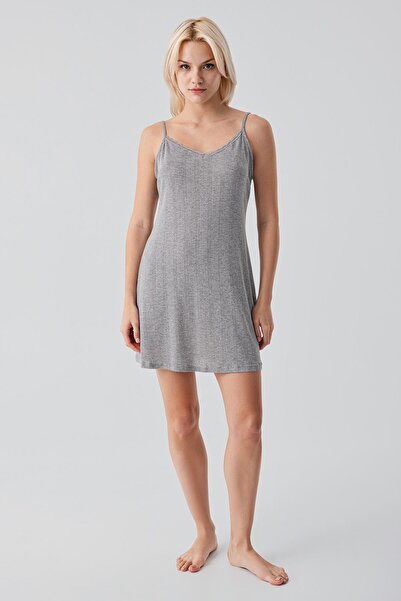 Artış Openwork Strap Short Stretch Cotton Nightgown 17108