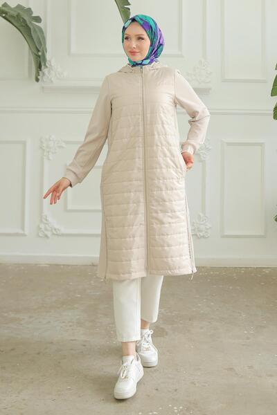 Armine TREND Seyyar Kapüşonlu Boydan Fermuarlı Kap Bej 24KT544