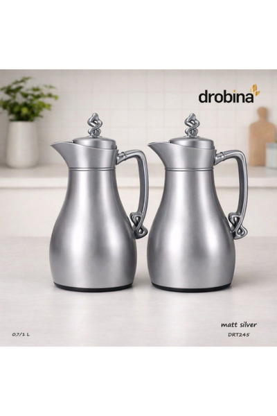 drobina Elegant tea and coffee thermos set from Drobina, matte silver, 1 lite...