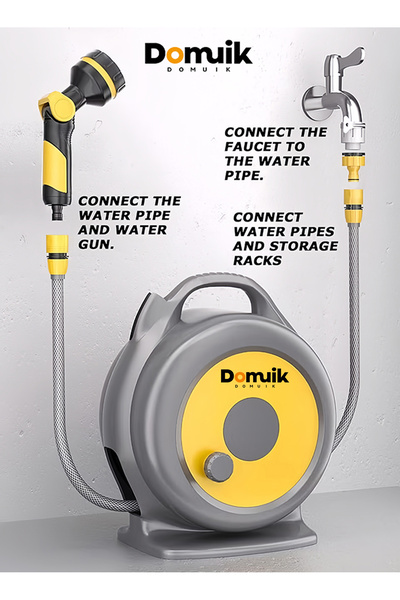 Domuik Portable Hose Pipe Reel 20M with 10 Modes of Adjustment Spray Gun Retr...