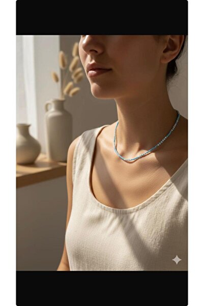 MDGS COLLECTİON قلادة مخططة باللون الأزرق الفاتح