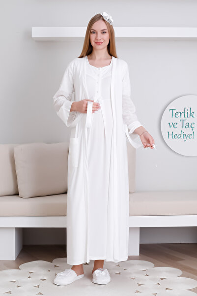 ERDENİZ TEKSTİL Set cămașă de noapte și halat pentru gravide / Halat cu buzun...