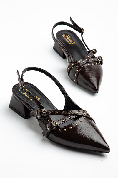 halabi moda Women's Brown Patent Leather Cross-Strapped New Season Low-Heeled...