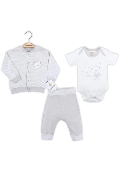 DMR Elegance 100% Cotton Baby Boy Set with Striped Bear Cardigan