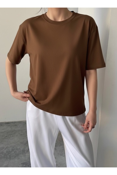 Buteks Unisex Bitter Brown a Quality Cotton Slimfit Narrow Lycra Combed Cotton Body T-Shirt