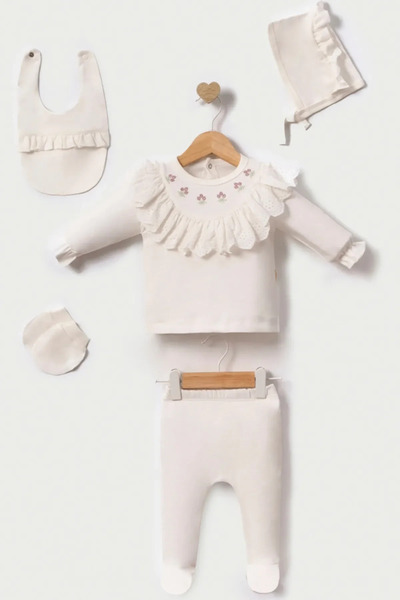 DMR Elegance Tulip Embroidered Newborn Baby Girl 5 Piece Hospital Discharge B...
