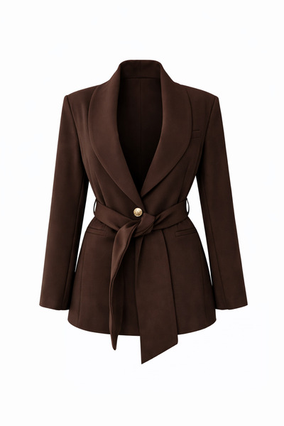 PozitifJeans Women's Belted Blazer Jacket – Shawl Collar, Gold Button Detail,...