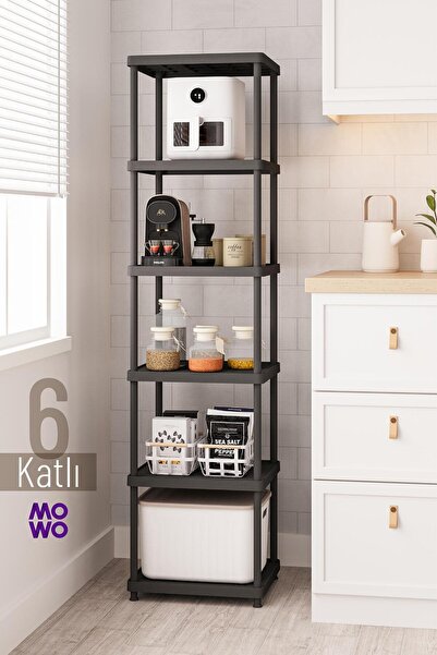 Mowo Home 6 Katlı Siyah 40x33 Plastik Mutfak Raf Sistemi, Banyo Rafı, Kiler, ...