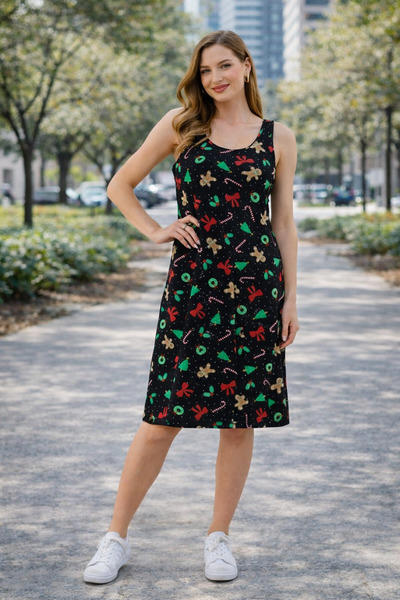 MEGHAN L.A Women's Black Casual Dress Midi Length Sleeveless Viscose Lycra