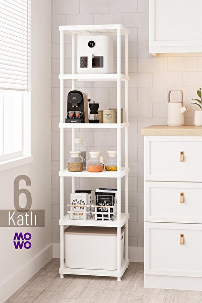 Mowo Home 6 Katlı Beyaz 40x33 Plastik Mutfak Raf Sistemi, Banyo Rafı, Kiler, ...