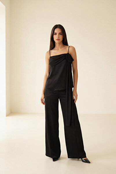 Setre Black Chiffon Detailed Thin Strap Blouse