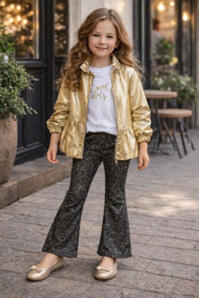GÜL Baby Girls' Gold Jacket, Silvery Pants, Star of the Night, Festive Set