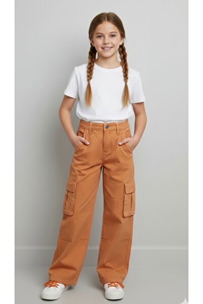 ADA YILDIZ KİDS Pantaloni portocalii cu buzunare cargo pentru fete, cu picior...