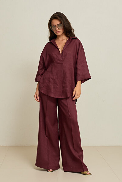 Setre Cherry V-Neck Half Sleeve Detailed Relaxed Fit Shirt