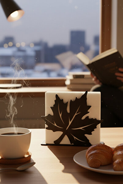 Grandmix Minimalist Metal Napkin Holder with Leaf Pattern Black Decorative Ta...