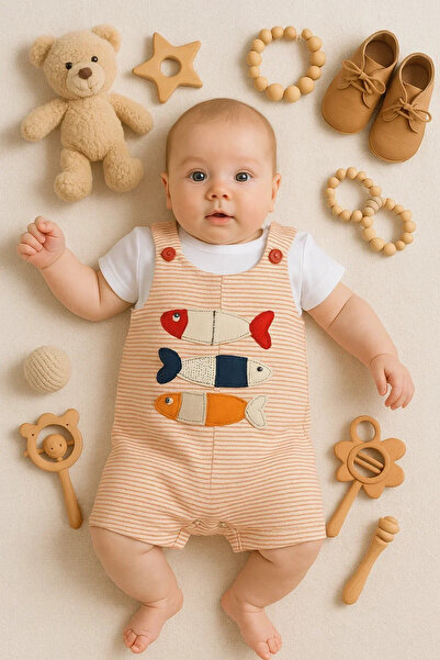 DMR Elegance Fish Embroidered Short Sleeve Baby Boy Jumpsuit