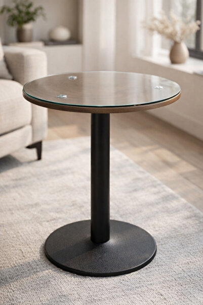 TrentonGCC Round Glass Side Table 60cm Diameter 65cm Height Modern Coffee Tab...