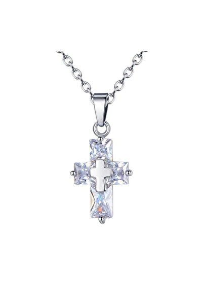 EFAYN.RO Lant dama, pandantiv cruce din cristal, model minimalist elegant, re...