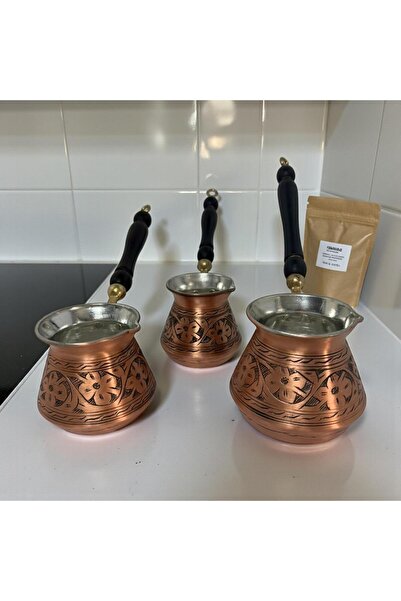 Yardımcı Bakır Since 1997 وعاء قهوة نحاسي منحوت ثلاثي الزوايا