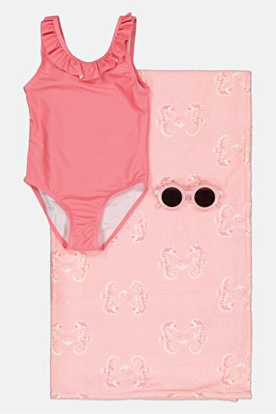 L&J Swim Club Toddlers Girl 3 Pcs Allover Print Swimwear Set, Multicolor