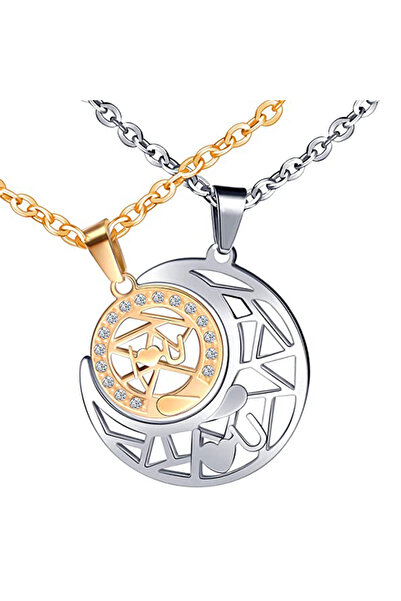 EFAYN.RO Couple chain set, sun and moon, I love you inscription, silver and g...