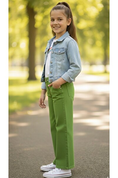 ADA YILDIZ KİDS Pantaloni largi pentru fete, croială lejeră, culoare verde, 9...